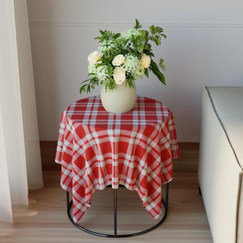 Image of Encasa XO Cotton Square Table Cloth for 4 Seater | (90x90 cm) | Franca Red Checks | Dining Tablecloth for Decoration