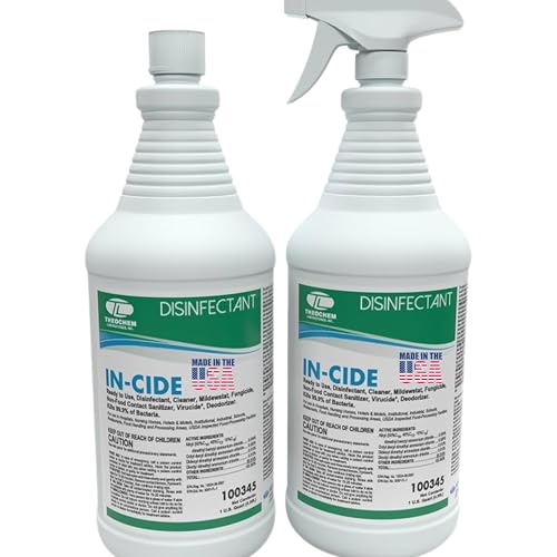 Theochem In-Cide EPA Registered Disinfectant Spray - Kills 99.9% of Germs Mold Mildew and MRSA - Multi-Surface Cleaner for Home School & Hospital - Fresh Scent - 32 oz (2 Pack)