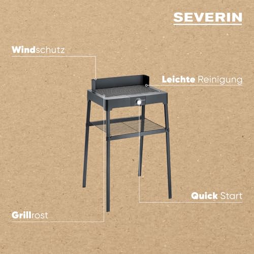 Severin Elektrogrill PG 8566 mit Edelstahl-Grillrost und Standuntergestell