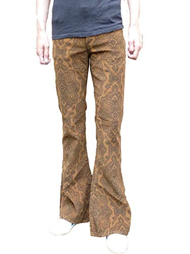 Mens Bell Bottoms Paisley Brown Flares Pants Corduroy 60s 70s Indie Mod Hippie (30 inch Waist x 30 inch Leg)2