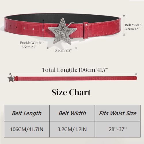 Yalice Red Cowgirls Belt for Women Men Star Buckle Leather Belts Cowboys Jeans Ladies Belt Y2K Style4