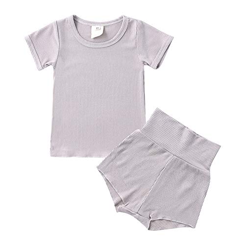 LZH 2Pcs Infant Baby Girls Boys Summer Shirt+Drawstring Shorts Knit Clothes Outfits Set
