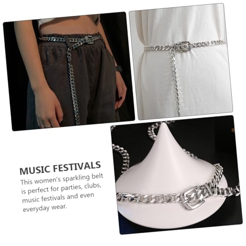 Didiseaon Metal Waist Chain for Women Silver Punk Metal Belt Shiny Decorative Belt3