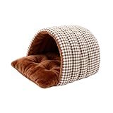 Bothyi Cat Bed Hideaway Washable Thickened Protection Nest Cat Bed Cave Pet House for Small Dogs Indoor Cats Kitten Relaxing, Coffee Grid