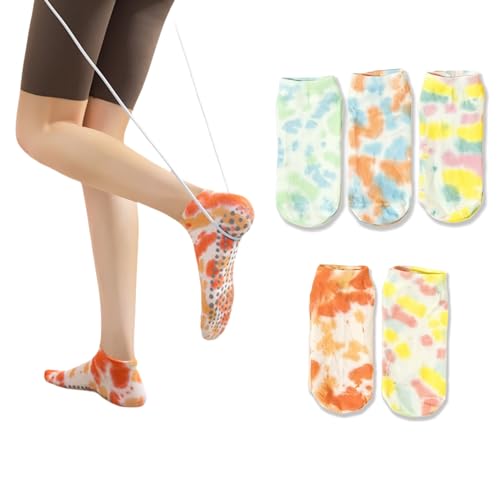 HEYPOMAXBLPOTA 5-Pack Women's Yoga Socks,US 5-10 Sizes,Beautiful Tie-Dye Print, Grippy Sole for Studio & Pilates