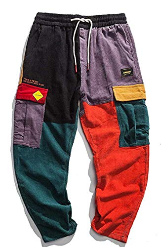 Astellarie Mens Hip hop Harem Pants Color Patchwork Streetwear Cargo Pants Casual Running Sport Drawstring Long Pants3