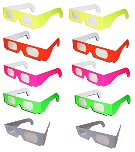 Robs Super Happy Fun Store 10 Pair Fireworks Diffraction Glasses (8 Standard Diffraction Glasses + 2 Rainbow Hearts Diffraction Glasses)