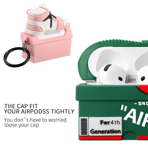 Image of [2Pack] Gedicht for Apple Airpods 4th Generation Case Cover(2024),Cute Cartoon Shoe Box Soft Silicone Protective Cases for Airpods 4th Case with Keychain for Women Men,Pink+Green