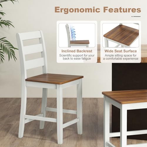COSTWAY Butaco 24'' de Madera Set de 4 con Respaldo en Escalera | Gris y Nogal, Moderno de Medio Siglo con Reposa Pies, Patas de Madera de Acacia miniatura 5