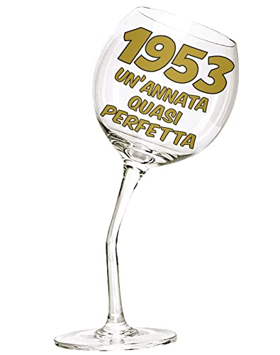 Bombo Bicchiere in Vetro Calice storto per compleanno 70 anni - 440 ml