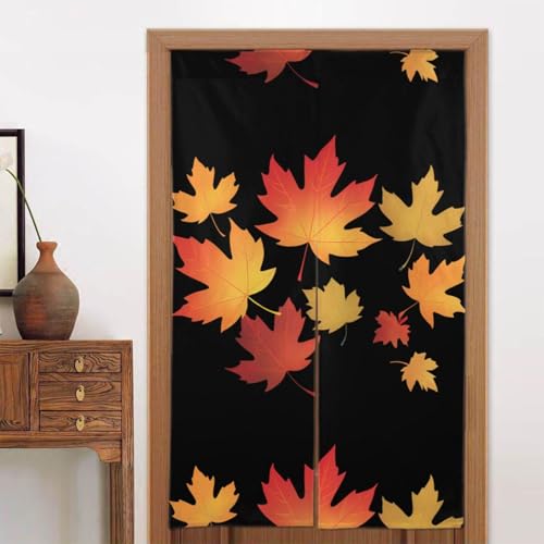 Cortina de puerta de dos cortinas con estampado flotante de hojas de arce 5