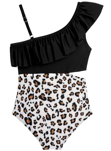Image of Alakuoti Girls One Piece Swimsuits Cutout Ruffle Bathing Suit Quick Dry Beach Swimwear with Adjustable Strap 5-14 Years