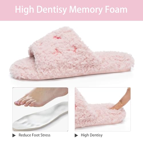 Image of GOEWY Fuzzy Open Toe Slippers for Women Indoor Cozy Memory Foam Slip On House Slides Shoes Gifts for Womens Her Mom