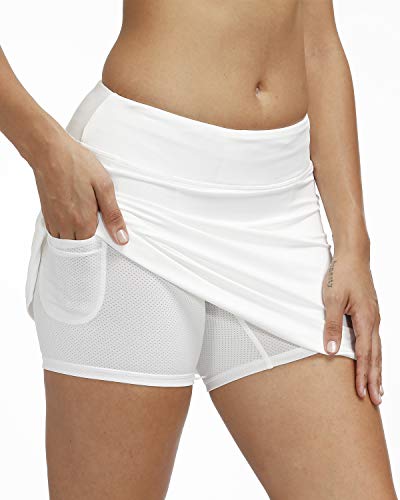3AXE Women\'s Tennis Skorts with Inner Shorts Pockets Golf Sports Running Dress Lightweight Active Skirts (White, X-Small)