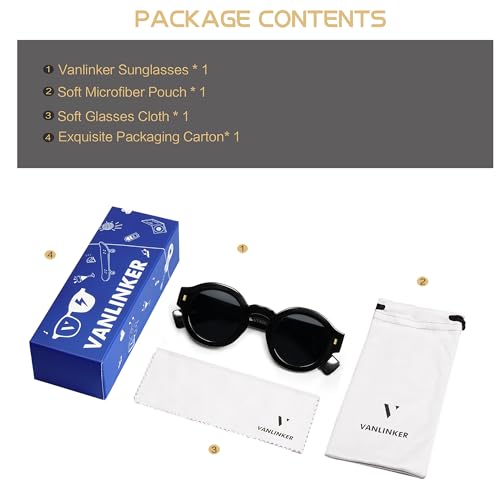 Image of VANLINKER Vintage Round Polarized Sunglasses for Women Men Trendy Shades Retro Circle Sun Glasses VL9743