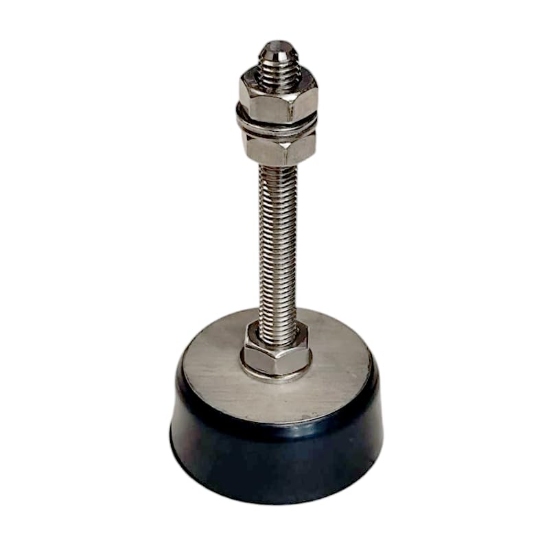 Patas Nivelación Industriales, 115 mm alto, regulación de 35 a 105 mm. Peso soportado: 150 kg por pata. Diámetro goma 60 mm. Rosca M10, Antivibración y antideslizante, Acero Inoxidable A4, Pack de 4