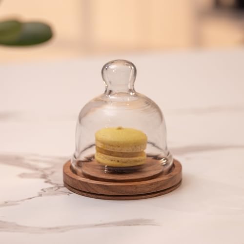 Image of Nibble Nest Acacia Wood Cake Stand with Glass Dome | Wooden Dessert Display Stand for Cakes, Pastries, Cupcakes & Cookies