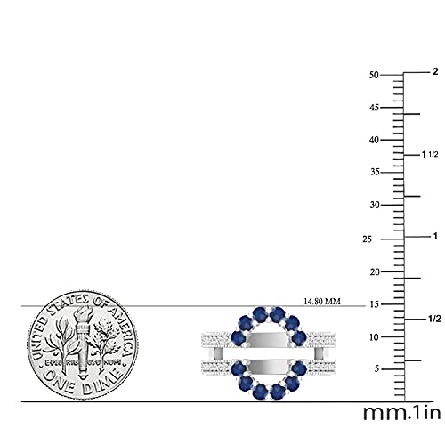 Dazzlingrock Collection Round Gemstone & White Diamond Ladies Enhancer Guard Double Wedding Ring, Sterling Silver4