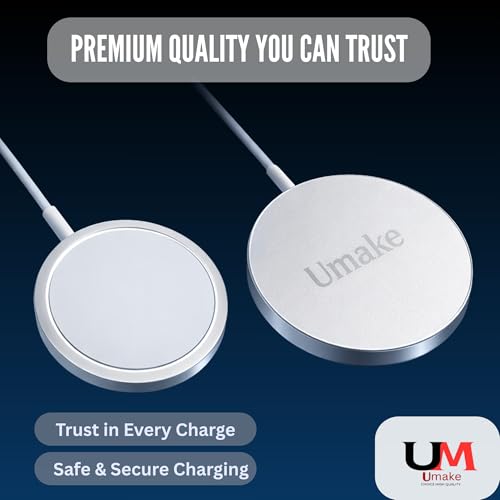 Image of Umake 15W Magnetic Wireless Charger, Fast Charging Pad, Slim & Portable, Safe Charging, Non-Slip Base, Compatible with iPhone 16 /15 /14 Series & Android Devices