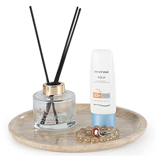 Real Luxurious Natural Marble Storage Tray - Genuine Marble for Home Decor - Stone Tray for Bathroom/Kitchen/Vanity/Dresser - Non-Resin (Travertine, 8