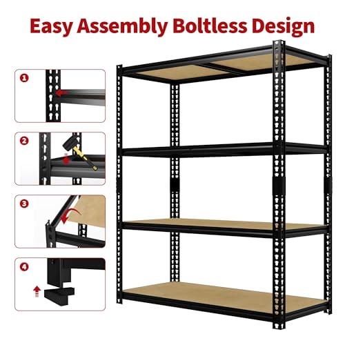Image of GarveeTech Garage Storage Shelves 4 Tiers, 2000 Lb Capacity Heavy Duty Metal Shelving Unit, 40 inch L x 20 inch W x 60 inch H Adjustable Storage Rack for Kitchen, Pantry, Basement, Bathroom & Laundry