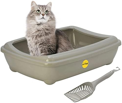 Jumbo Grey Cat Litter Tray With Rim Scoop Open Plastic Toilet Box Set CatCentre®