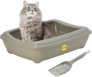 Jumbo Grey Cat Litter Tray With Rim Scoop Open Plastic Toilet Box Set CatCentre®