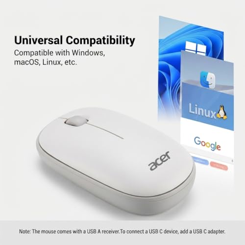 Acer Computer Mouse Wireless, 2.4G Slim USB Wireless Mice with USB-A Receiver, 1600 DPI Optical, Laptop Mouse with Plug and Play for Right/Left Handed Users (for Chromebooks, Windows PC & Mac) White - image 7