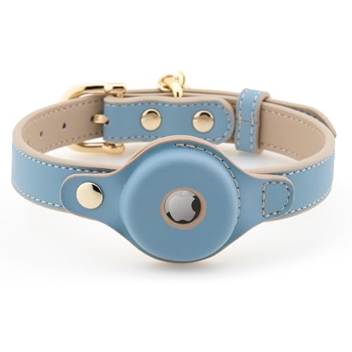 NINA WOOF Cupertino Airtag - Collare per cani in vera pelle vegana, con materiale imbottito resistente e morbido, per cani di piccola taglia, blu (S: 30,5 x 38,1 cm)