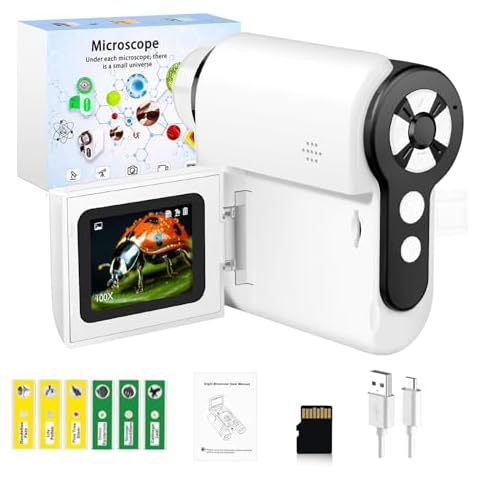 Pocket Microscope for Kids, 2'' LCD Screen Digital Microscope Camera 32G, 100X-1000X Handheld Microscope with 6 LED Lights, Birthday Gifts for Kids 6 7 8 9 10 11 12 Years Old Boys Girls Cover