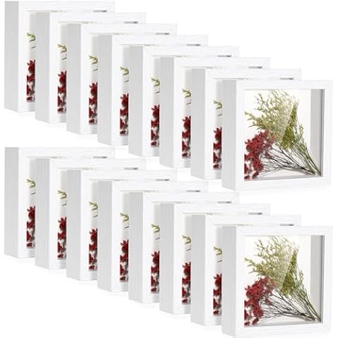 Ripeng 16 Pack Shadow Box Frame Display Case Shadow Box Picture Frame with Glass for Photos Flower Wedding Memories Crafts Bouquet Object Ticket Wall Tabletop Gift for Valentine(5 x 5 Inch,White) Cover