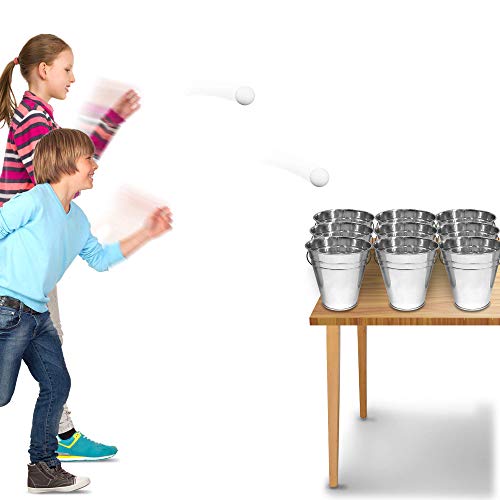 Gamie Bucket Ping Pong Ball Game Includes 9 Metal Buckets, 12 Balls