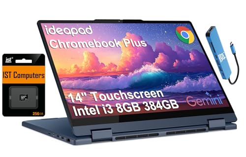 Image of Lenovo Chromebook Plus (2026 Flex 5i) 2-in-1 Laptop (14 inch FHD+ Touchscreen, Intel Core i3 N355, 8GB RAM, 128GB Storage + 256GB SD Card), Business, Home, Students, Webcam, Backlit, FP, Chrome OS