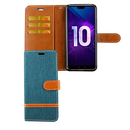 Housse Huawei Honor 10 finition tissu vert avec support horizontal