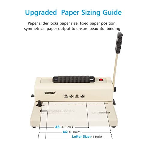 TIANSE Binding Machine, Spiral Coil Binder Machine, Electric Coil Inserter, 15 Sheets Punch Capacity, Suit for Letter Size / A4 / A5 Book Maker, with 100pcs 5/16'' Plastic Coil Binding Spines & Plier