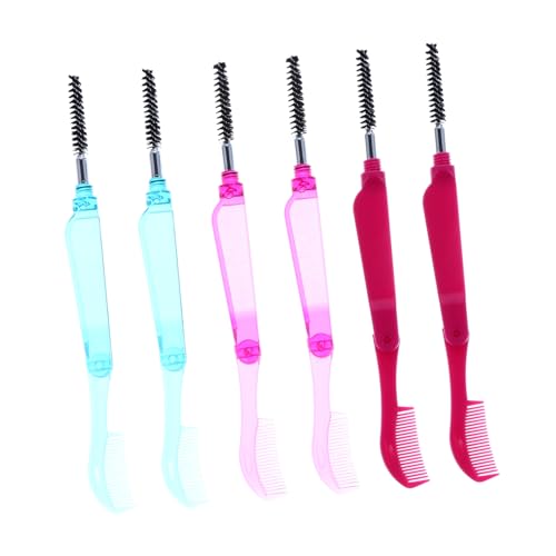 NOLITOY 6pc Folding Eyelash Brow Comb Set Metal Teeth Plastic Handle Eyelash Separator Brush for Makeup Random Color