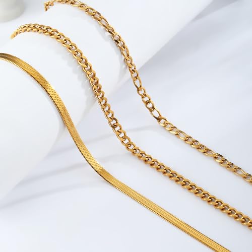 Image of Gold Anklets for Women Waterproof 14k Gold Plated Cuban Link Anklets Non Tarnish Rope Herringbone Ankle Chain Summer Beach Jewelry Gifts for Women
