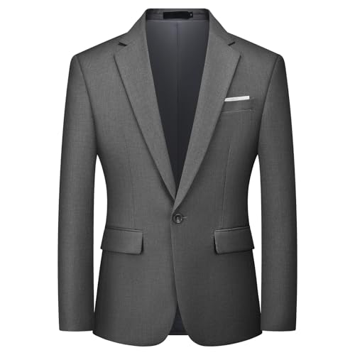 Autsel Mens Blazer Smart Casual Slim Fit One Button Formal Business Suit Jacket Wedding Tuxedo Jackets Dark Grey L