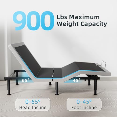 Image of Queen Adjustable Bed Base Frame, Wireless Remote & Lift Motor, Dual USB Ports,Ergonomic Upholstered Bed Frame, Under Bed Lighting, Independent Head and Foot Tilt