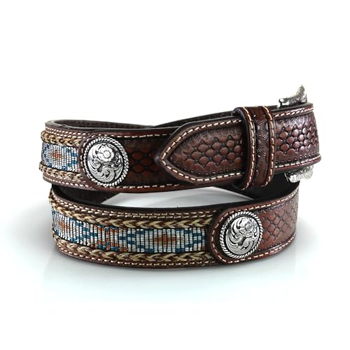 ARIAT Kids' Beaded Tooled Western Belt with Silver Conchos and Removable Buckle2
