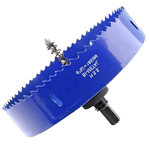 Image of Luomorgo 165mm /6 1 /2 inch Hole Saw with Arbor | 1 1 /4 inch Cutting Depth, HSS Bi-Metal, For Wood Cornhole Boards Plastic Drywall & Metal Sheet