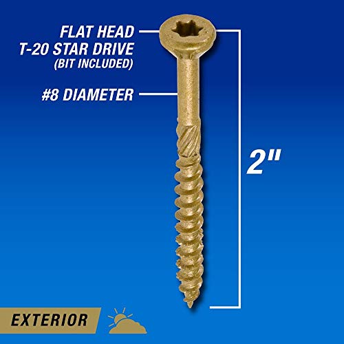 Power Pro 48608 Wood Screws, #8 X 2", Premium Outdoor Deck Screws, Rust Resistant, Epoxy Coated Bronze, 5Lb Tub, 767 Pcs #TOP7
