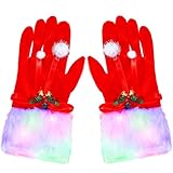 GEMILY Light up Christmas Gloves Red Xmas Santa Sparkly Gloves for Women (Bowknot)