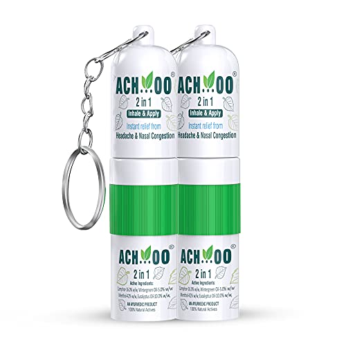 Image of ACHOO 2 In 1 Inhaler and Roll On Relief From Cold, Cough, Blocked Nose, Headache and Breathing difficulty | Cold & Nasal Congestion With 100% Natural Active Ingredients (Pack of 2)