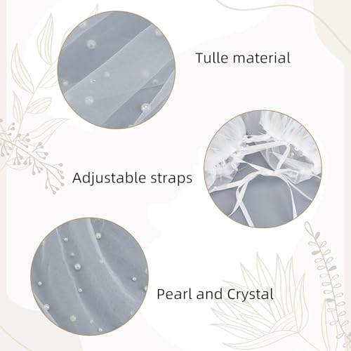 NICENEEDED White Tulle Bridal Shawl, Pearl Bridal Cape Wrap, Wedding Shoulderless Capelets Lace Scarf Women's Bridal Wedding Tulle Stole Fashionable Wedding Accessories for Party3