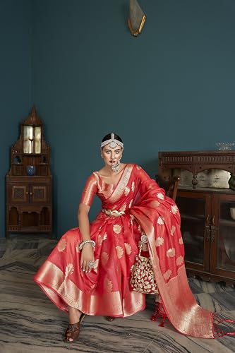 Image of SWORNOF Women's Pure Silk Saree With Blouse Piece