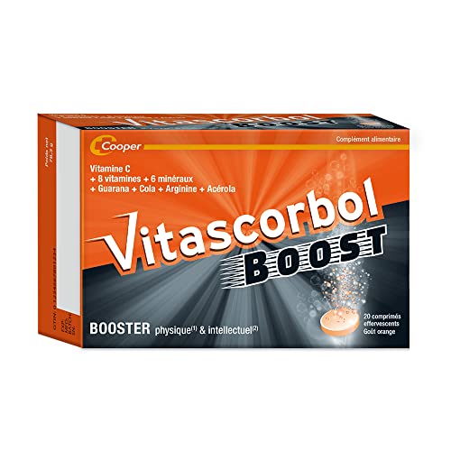 VITASCORBOL - Complément alimentaire multivitamines - Booster physique et intellectuel - 20 comprimés effervescents goût orange
