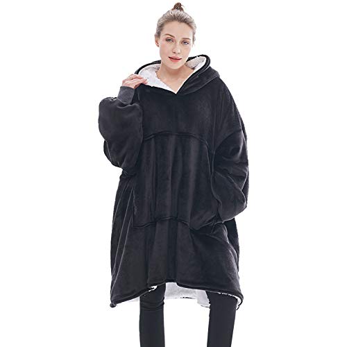 VIVILINEN Übergroße Sherpa Hoodie Sweatshirt Warm Pullover Decke mit Kapuze für Männer Frauen Jugendliche (Schwarz) Cover