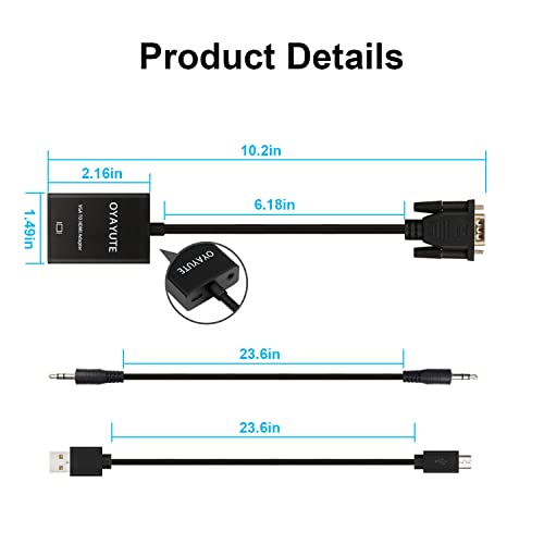 Oyayute Vga To Hdmi Adapter With Audio, 1080P Male Vga To Female Hdmi Converter Cable For Computer, Desktop, Laptop, Pc, Monitor, Projector, Hdtv #TOP7