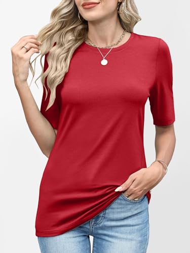 Image of ANRABESS Womens Half Sleeve Tops Crewneck Shirts Basic Fit Work Tee